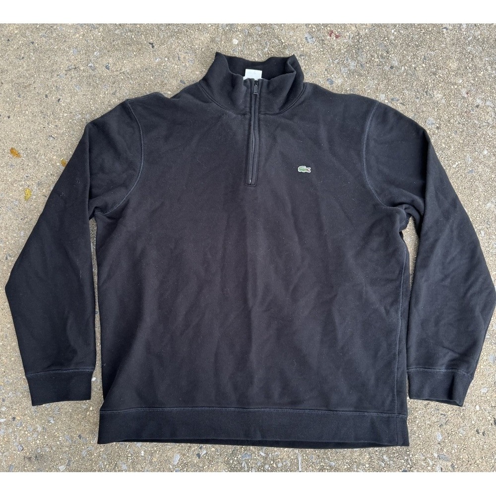 Lacoste Mens Black Quarter Zip Pullover Sweatshirt Size 7 XL Logo Mock Neck